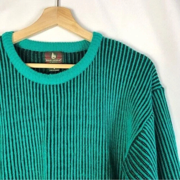 Vintage High Sierra By Mervyn's Turquoise Blue Ribbed Crewneck Sweater M - Picture 3 of 4